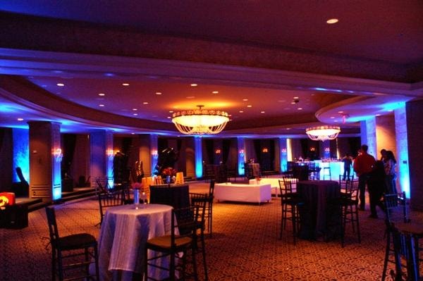 Ballroom with dramatic blue and orange uplighting