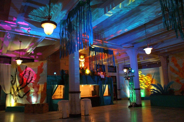 Vibrant venue with blue and magenta dynamic lighting